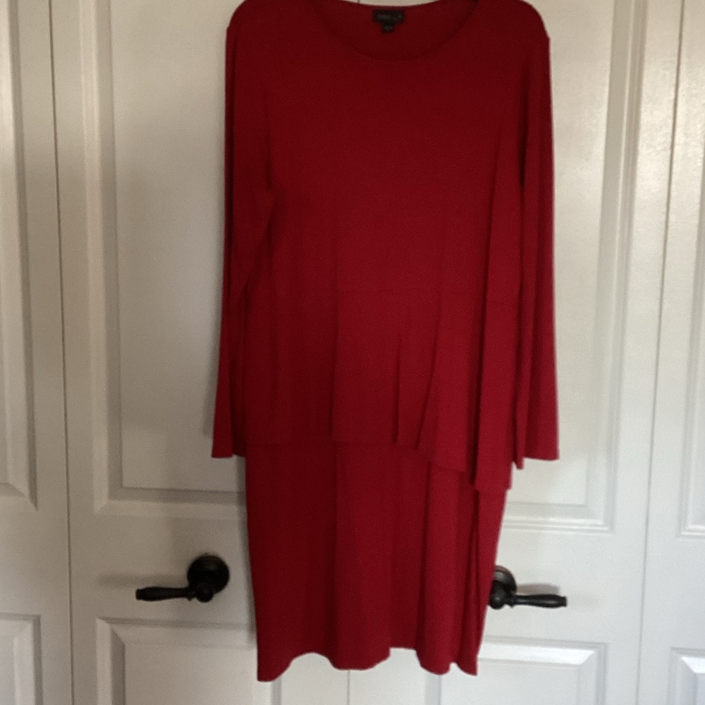J. Jill Red Layered Long-Sleeve Dress